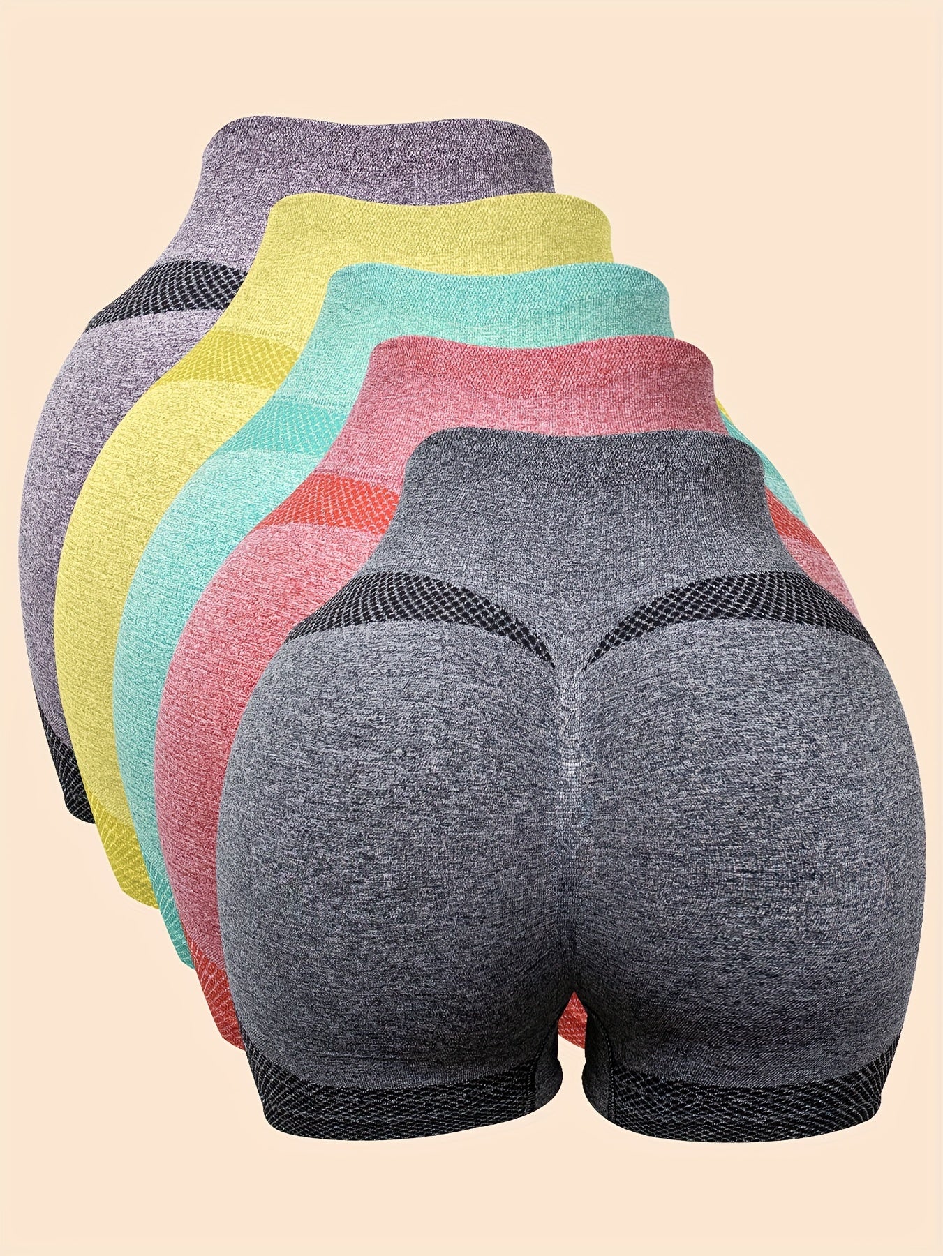 5-Pack Seamless High-Waisted Women's Sports Shorts Knit Fabric Medium Support Elastic Elastane