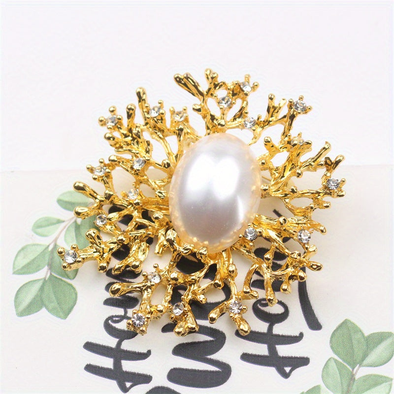 Antique Gold Coral Brooch Pin Sea Creature Resin Enamel Gift for Women