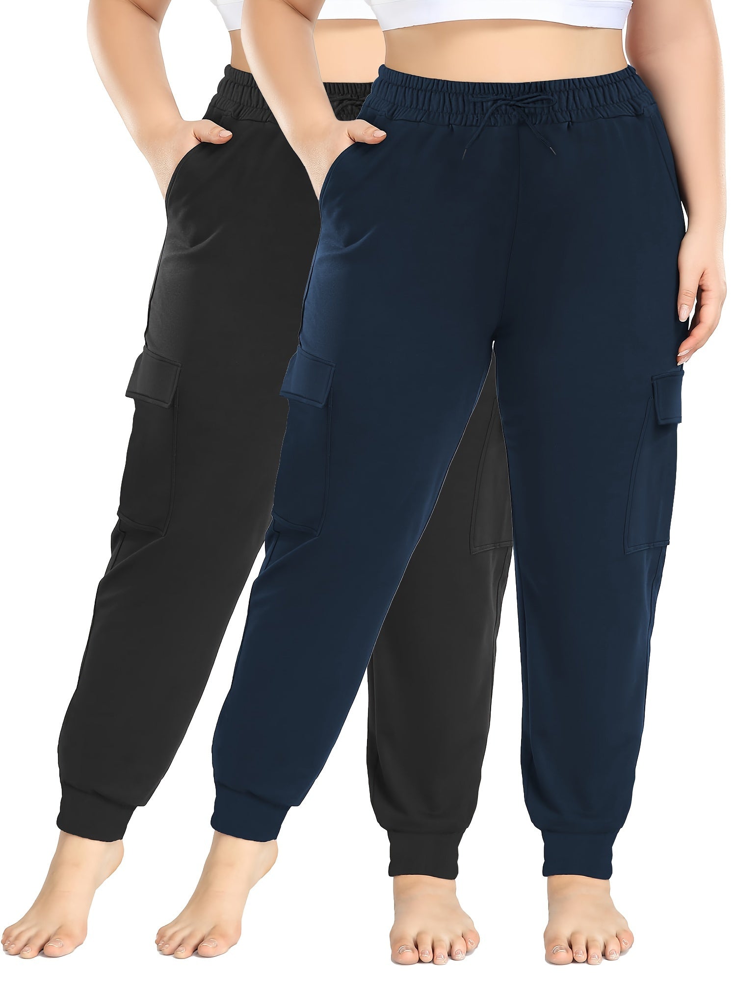 Plus Size Waterproof Work Pants with Pockets and Drawstring Waist
