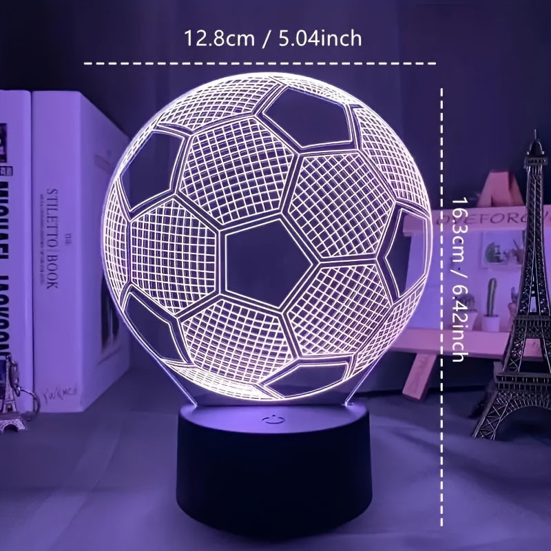 3D futbol to‘pi illuziya LED kechki chiroq, tegish bilan boshqariladigan geometriy shakli, USB bilan quvvatlanadi, bolalar va sport ixlosmandlari uchun
