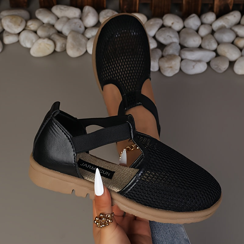 Women's Mesh Slip-On Sneakers Black and White Casual Shoes for Summer