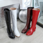 Women’s Mid-Calf Solid Color Dress Boots with Low Heel and Zipper