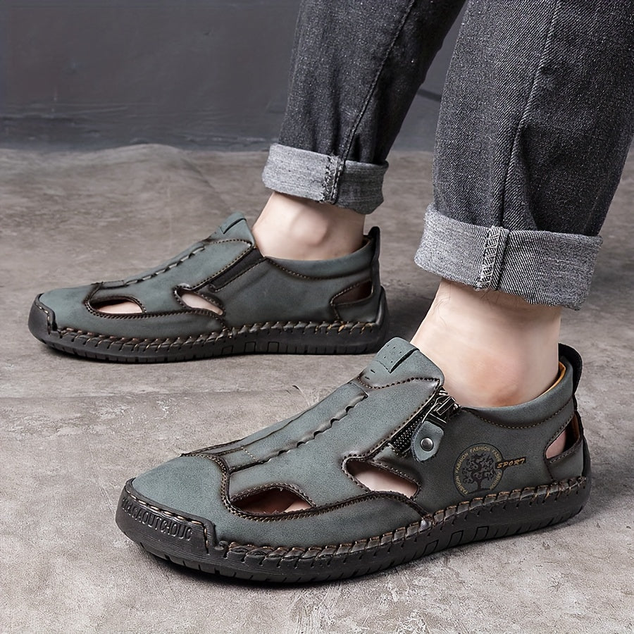 Men's Zip-Up Hiking Sandals Rubber Sole Casual Outdoor Trekking Summer Beach