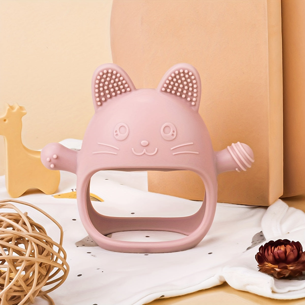 Chiroyli Silikon quyon tishlagich qoʻllari bolalar uchun, toksik emas, yumshoq chaynash o'yinchoqi