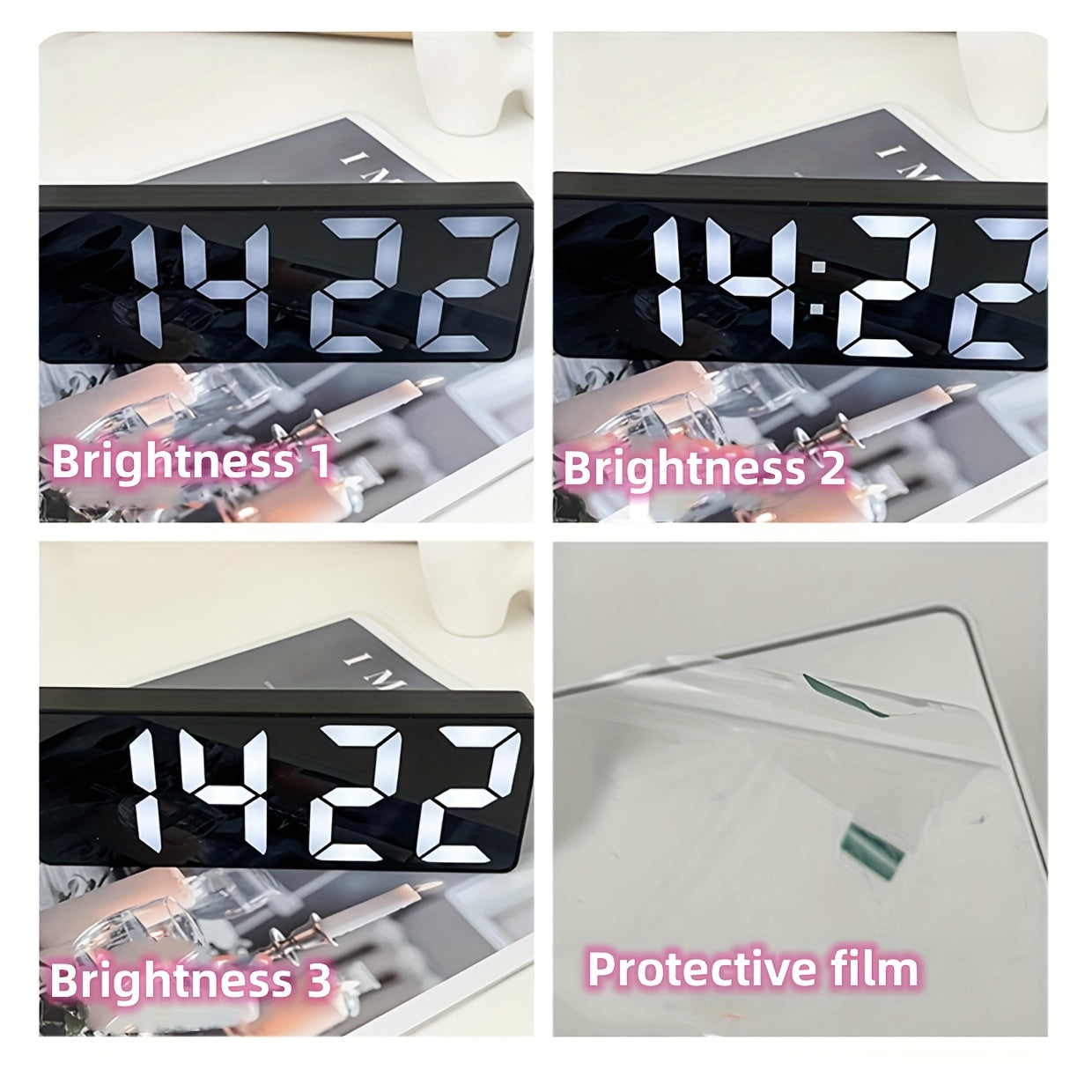 Digital Clock with Large LED Display Mirror Surface Dual Brightness Battery or USB Charging for Home Decor