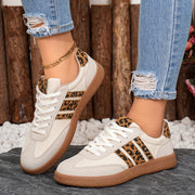 Women's Casual Sneakers Low-Top Lace-Up White Brown Fabric All-Season