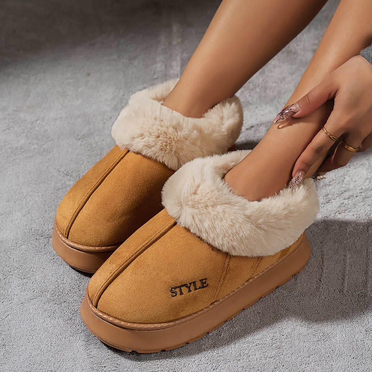 Women's Winter Velvet Fluffy Warm Indoor Non-slip Slippers
