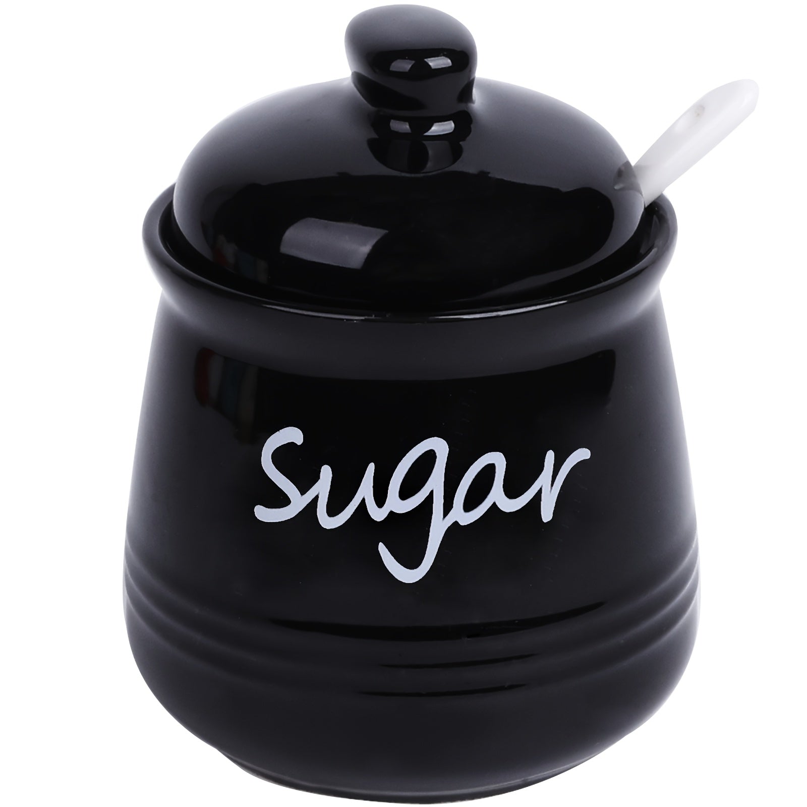 Ceramic Sugar Jar with Lid and Spoon 12oz Capacity for Coffee Bars and Restaurants