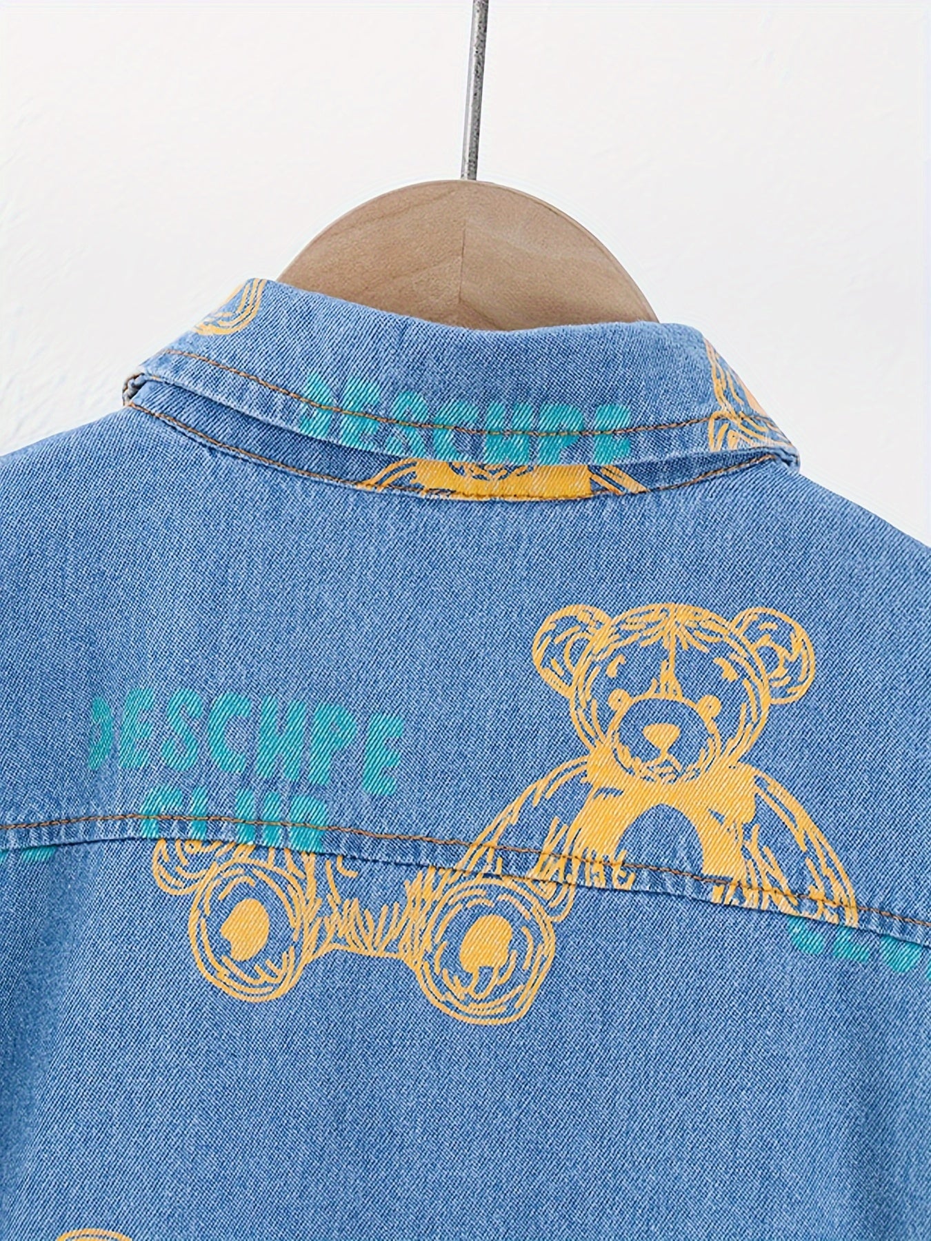 Kids Boys Summer Denim Set 2pcs Bear Graphic Short Sleeve Shirt and Shorts