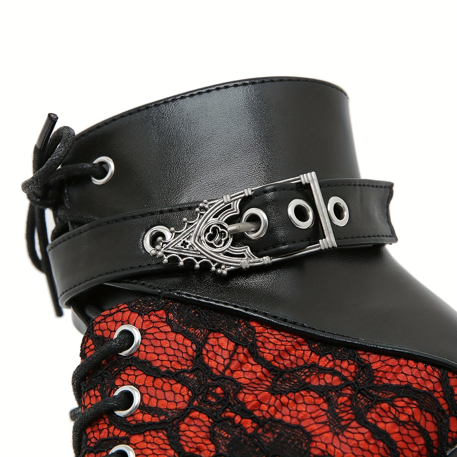 Women's Lace Red High Heel Ankle Boots with Platform Sole