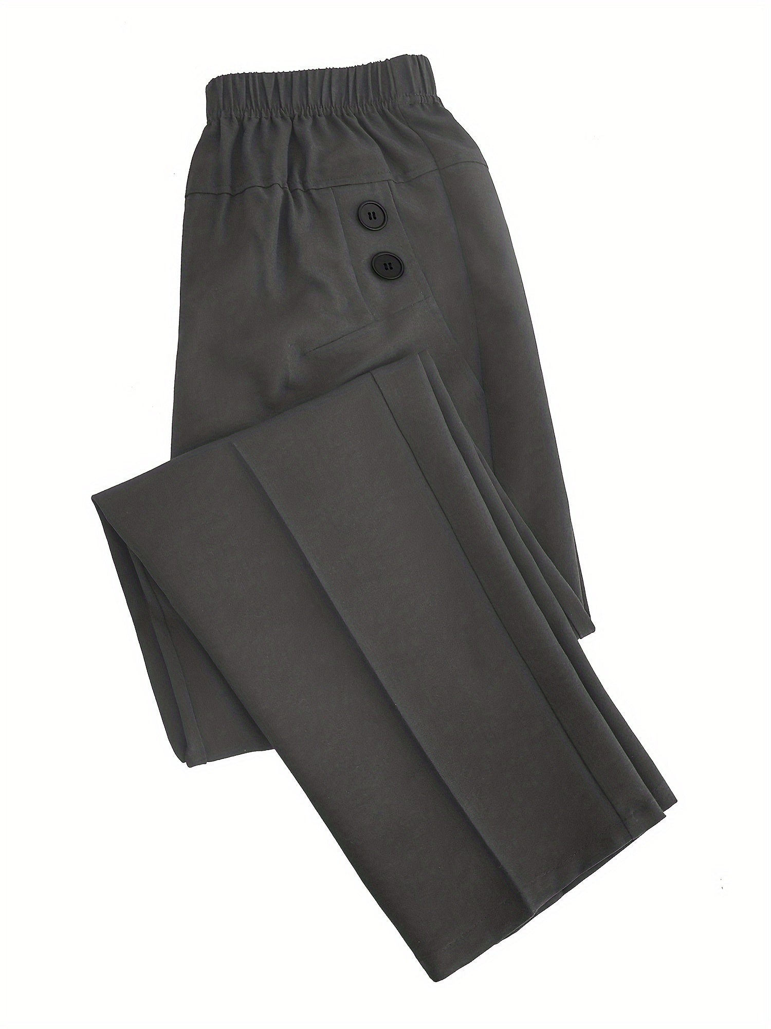 Women's Solid Color Tapered Pants with Dual Pockets Elastic Waist for Office Work