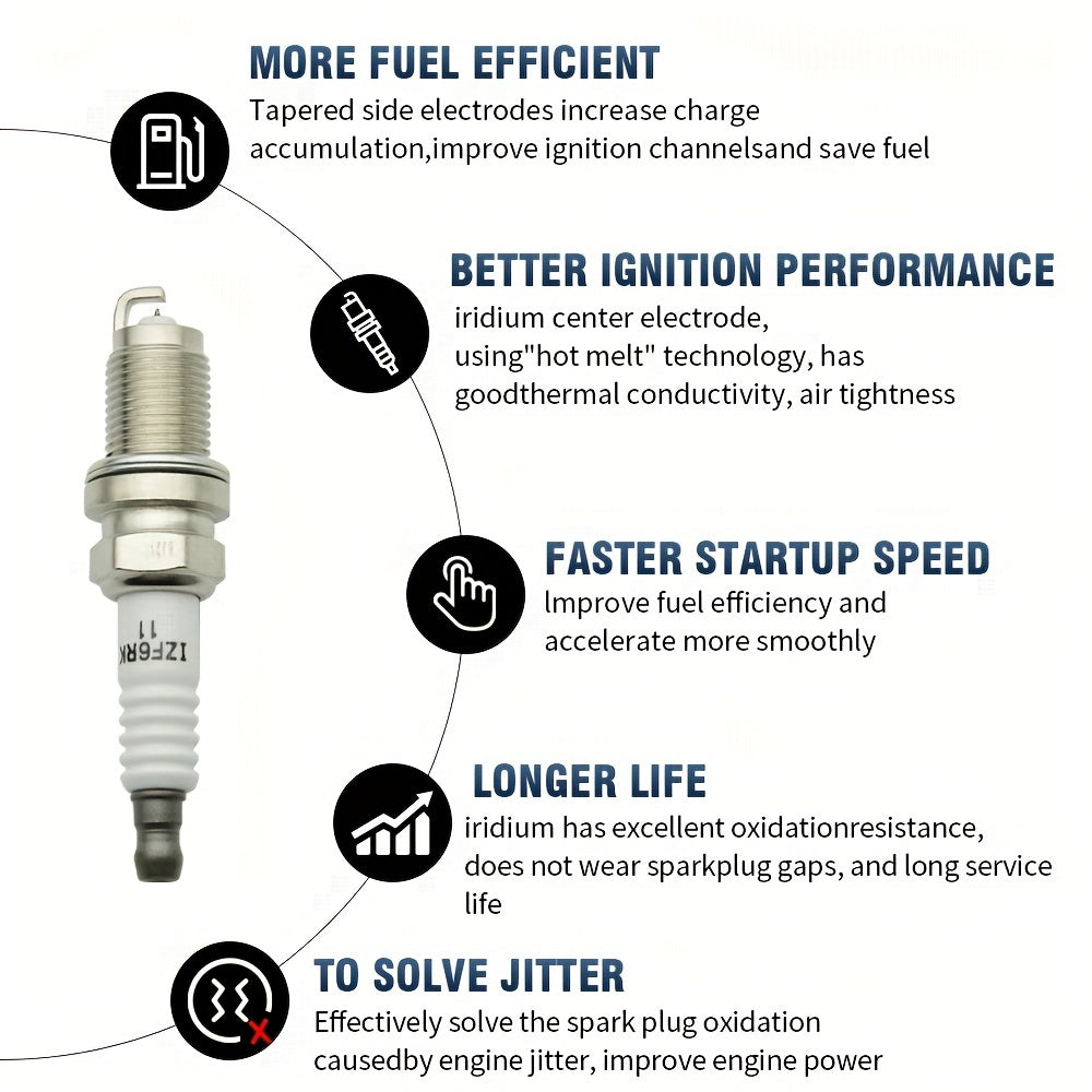 4 Pack Iridium Spark Plugs for Cars Replacement High Performance Durable