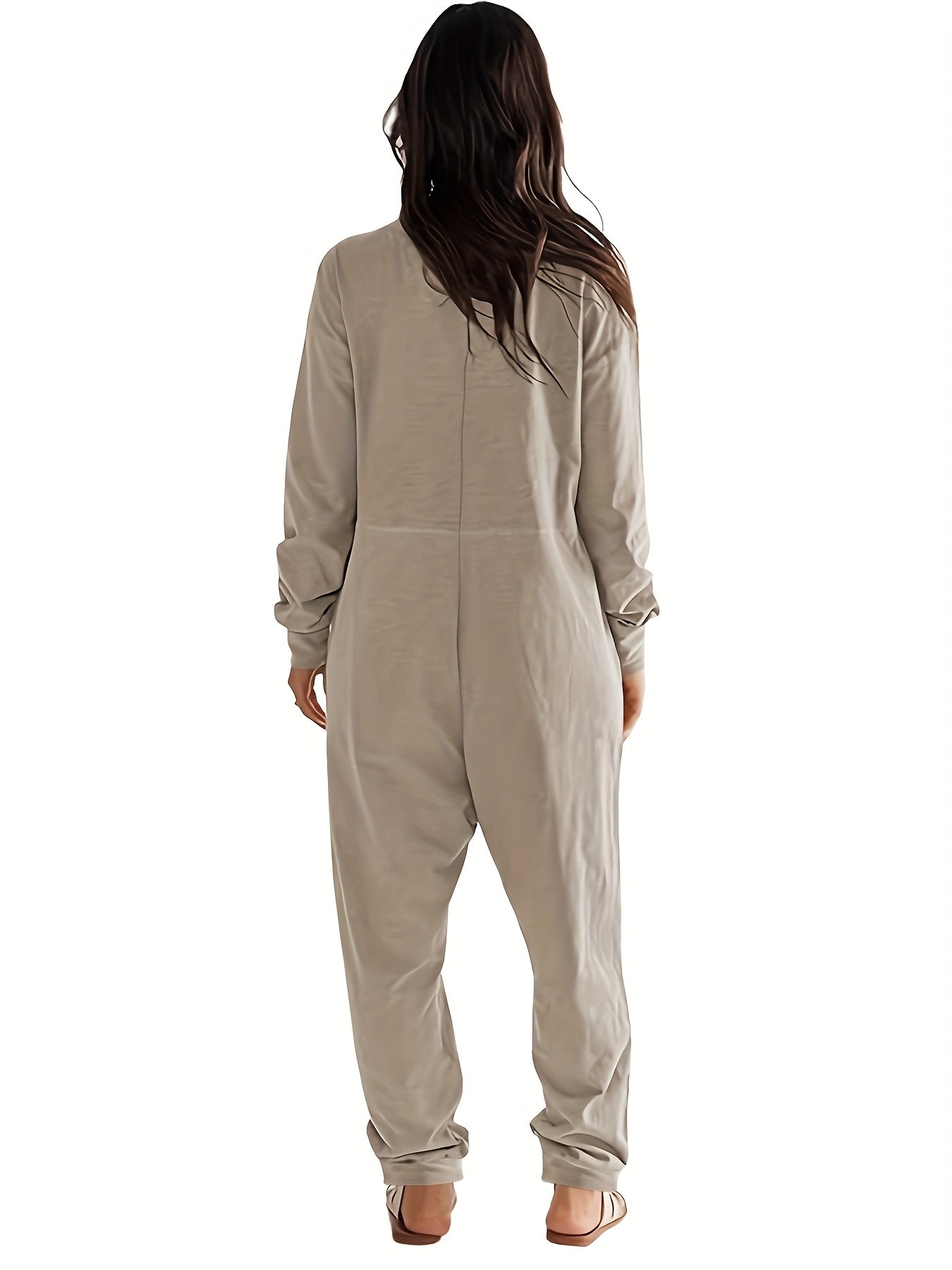 Women's Plus Size V-Neck Jumpsuit with Pockets and Stretch Fabric