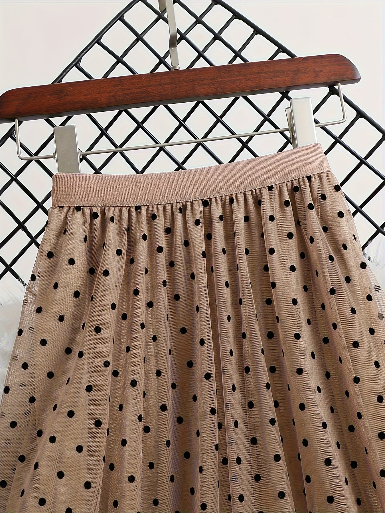 Falda midi de lunares de talla grande para mujer en línea A, con malla ligera y flocked