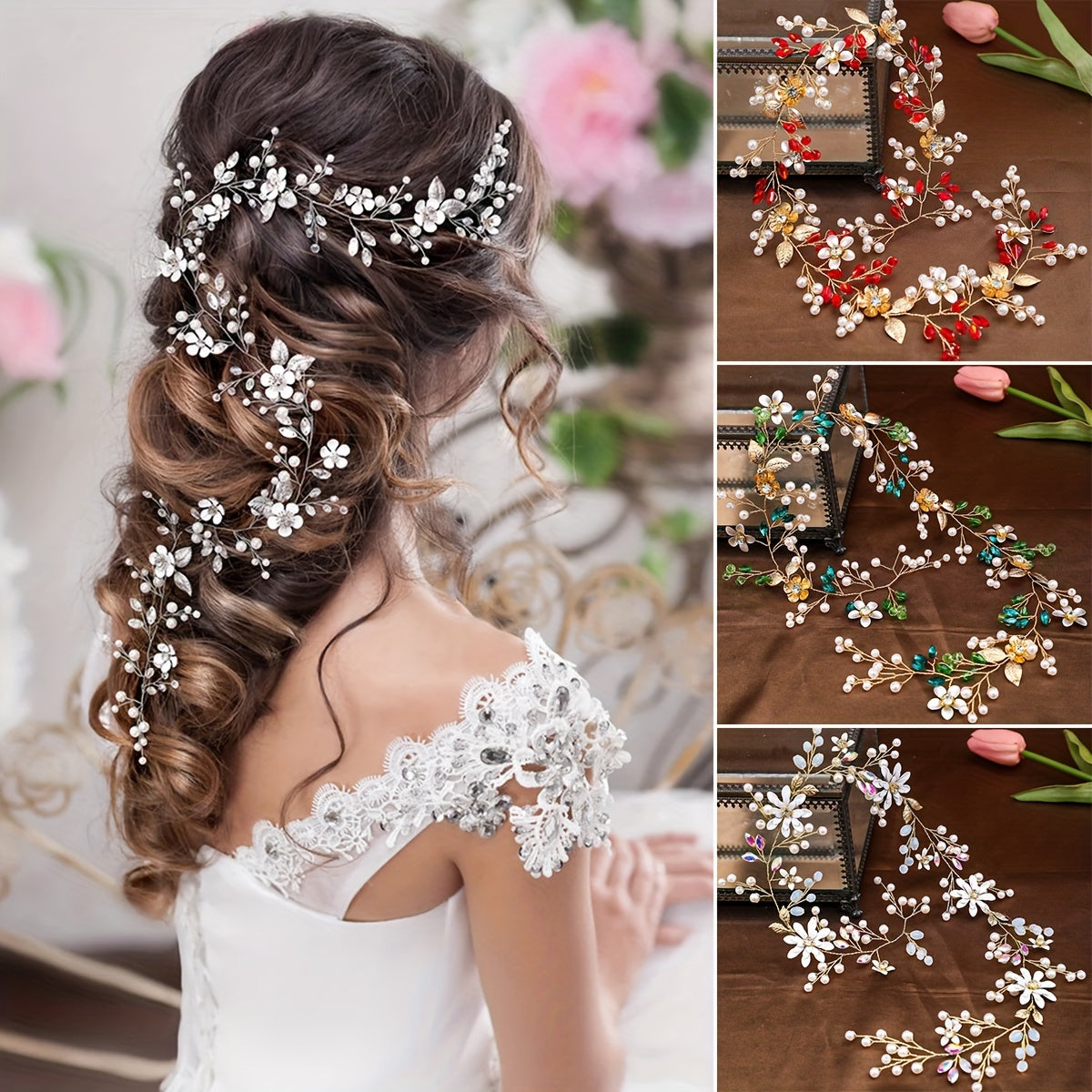 Bridal Hair Vine with Pearls and Rhinestones for Wedding and Bridesmaids