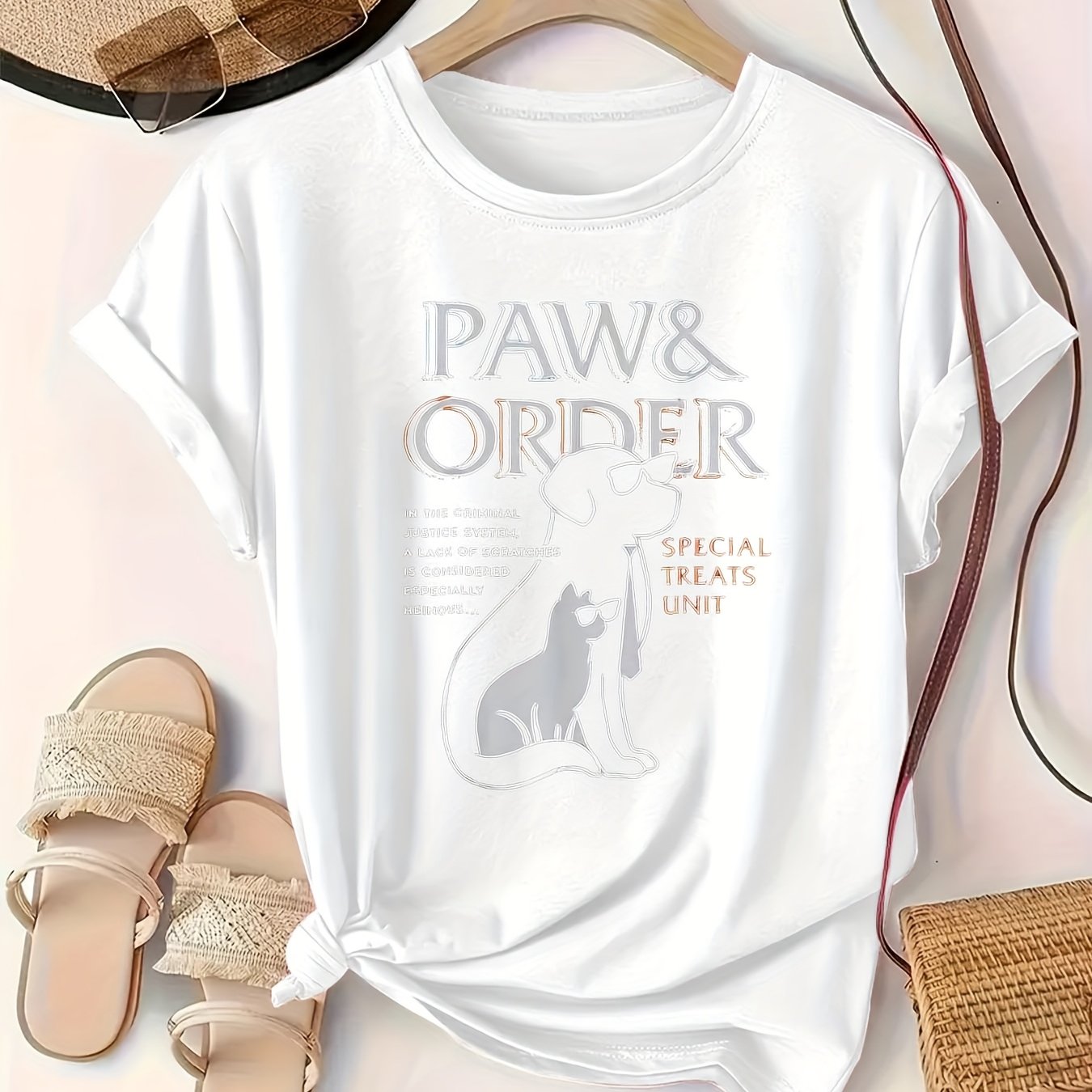 Women's Plus Size Casual T-Shirt with Paw Print Crew Neck All-Season