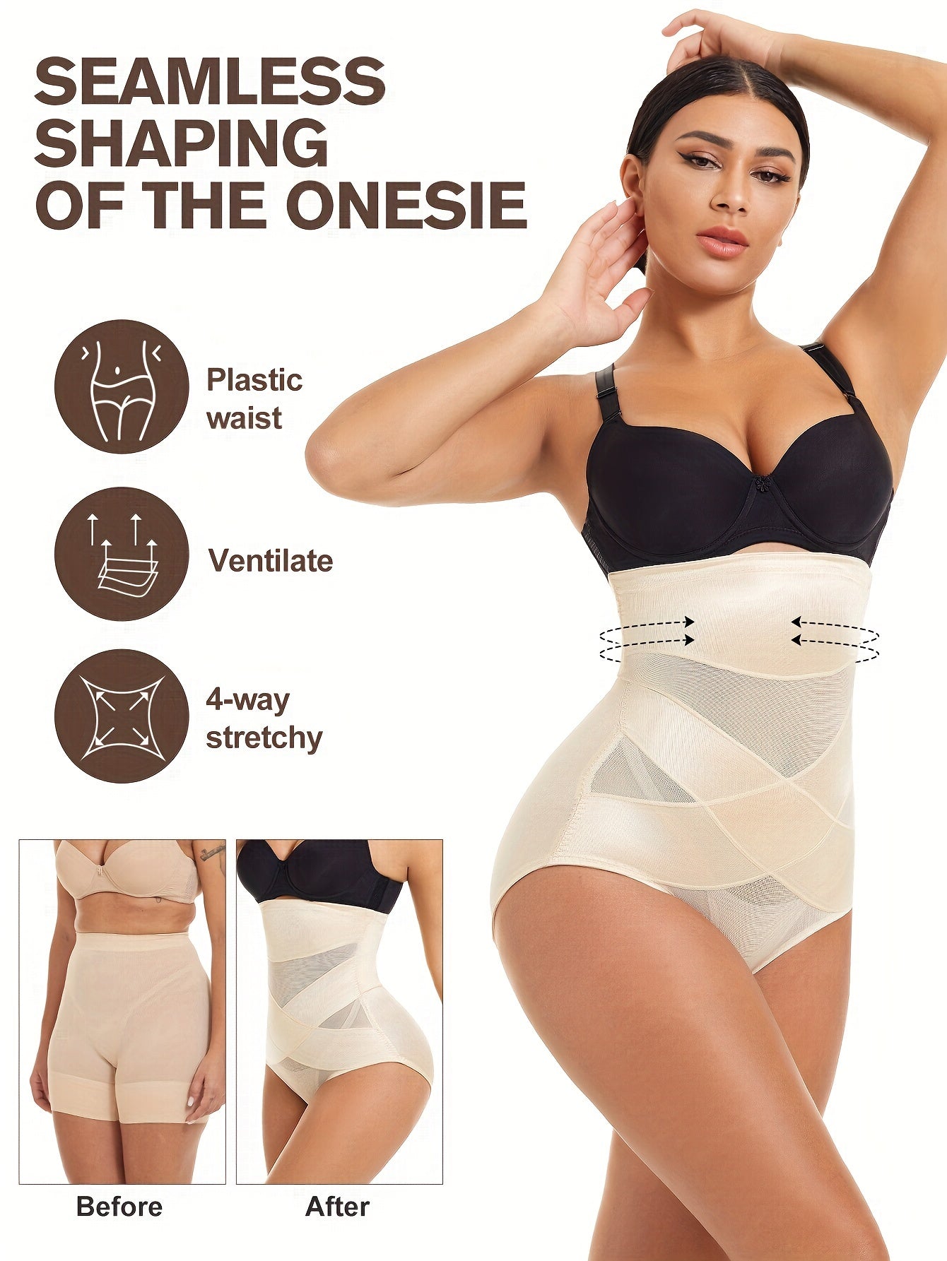 High Waist Shaping Panties Tummy Control Buttock Lifting Solid Color Nylon Spandex