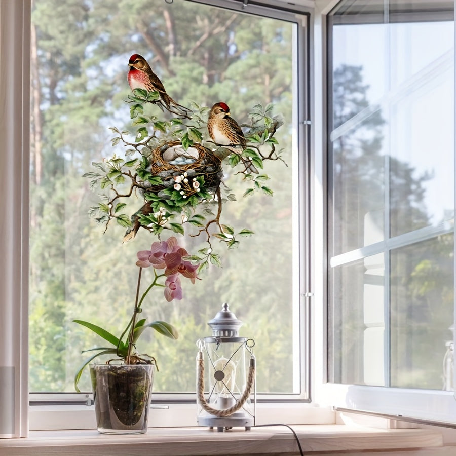 Bird's Nest and Branch Wall Sticker Self-Adhesive PVC Home Decor for Living Room Bedroom Entryway