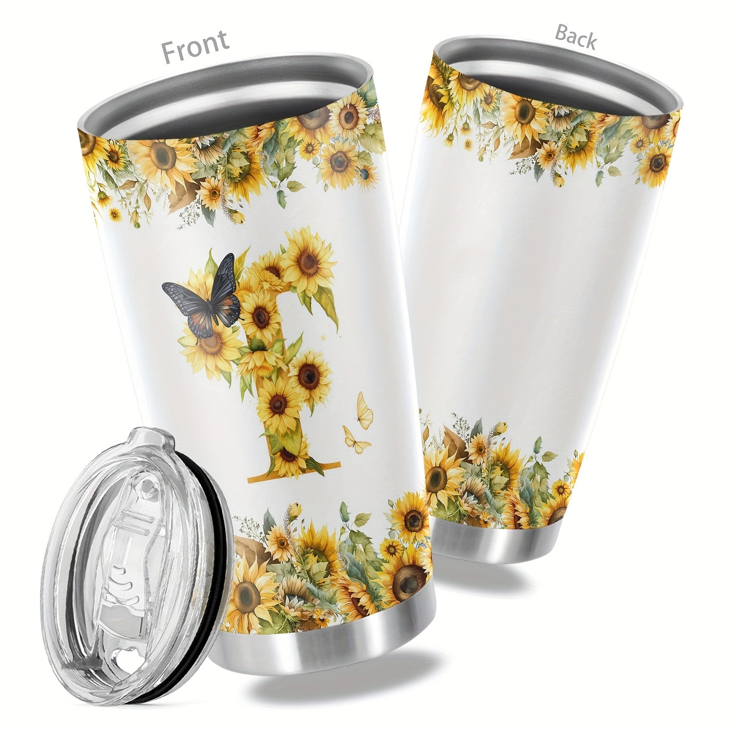 20oz Floral Initials Double-Walled Travel Mug for Women