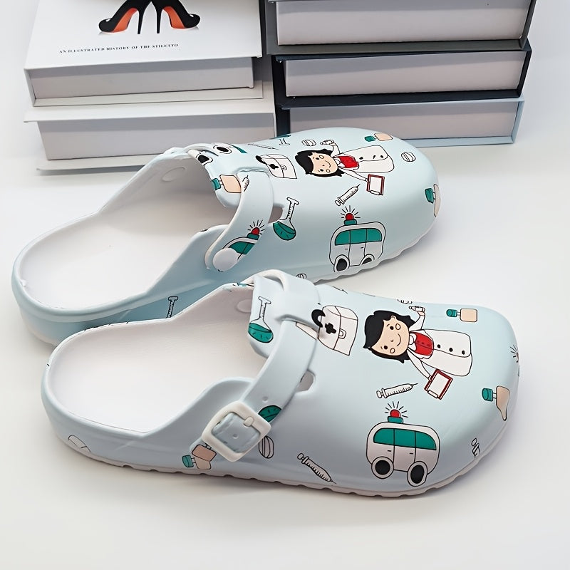 Zapatillas de interior de EVA con estampado de enfermera de dibujos animados para mujer, secado rápido, cómodas, para todas las estaciones