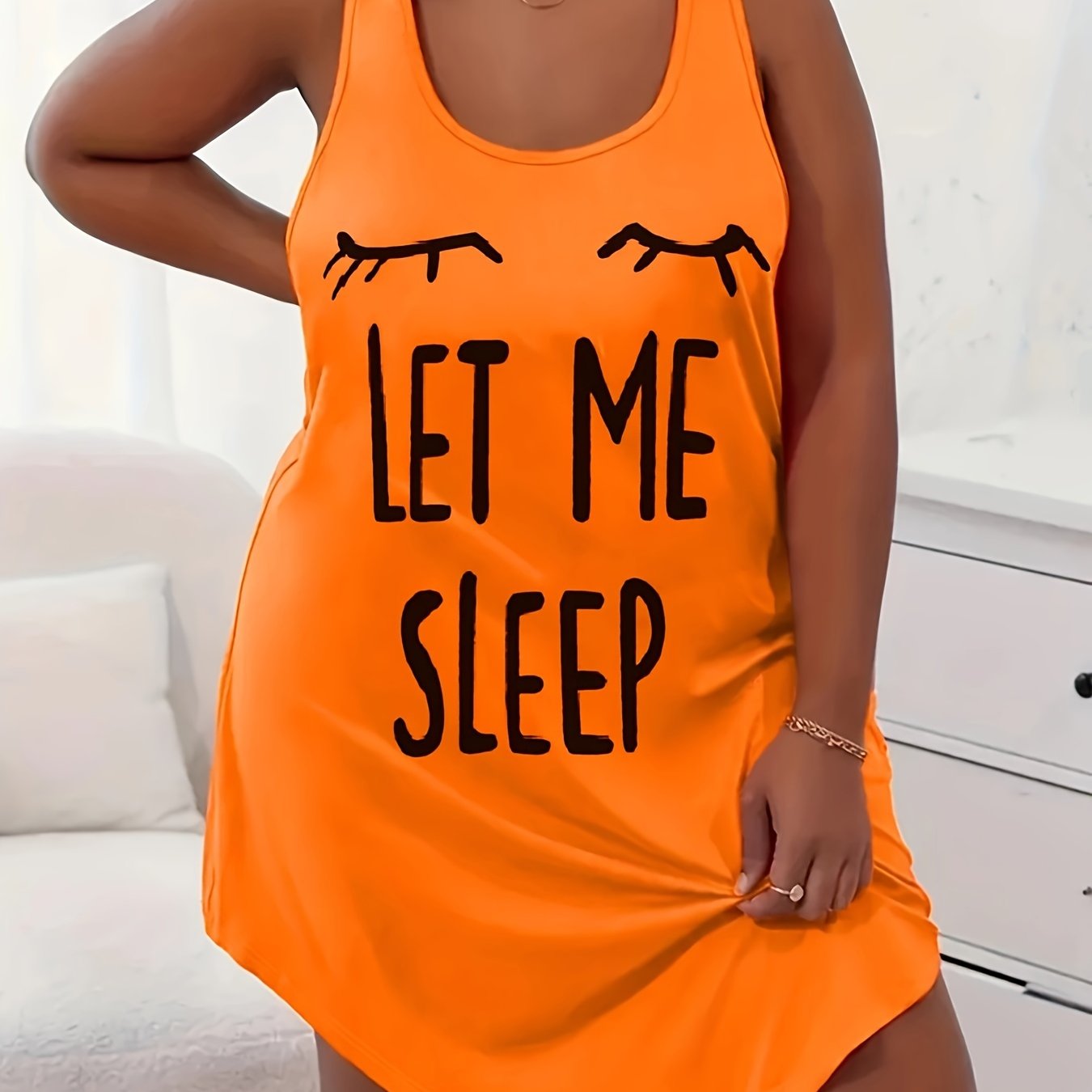 Women's Plus Size Casual Sleep Dress Racer Back Nightdress with Print