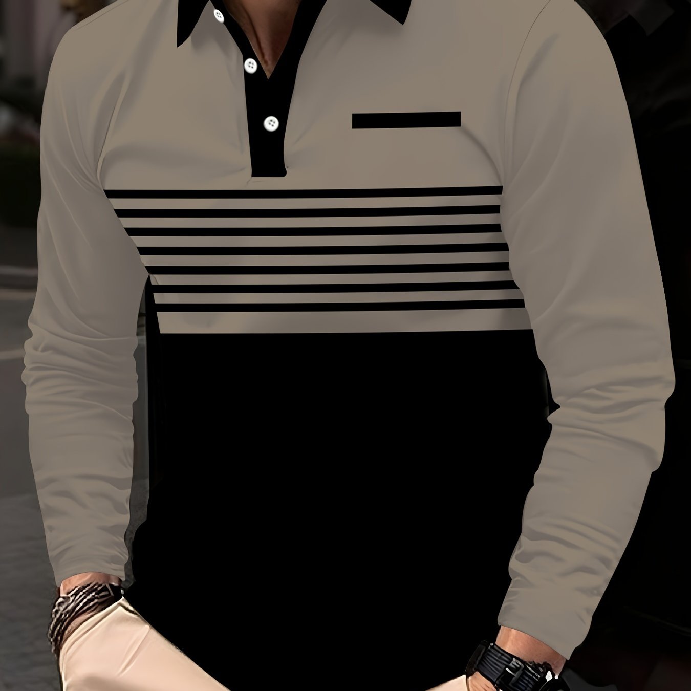 Camisa polo de manga larga para hombre con cuello de solapa de poliéster, estampado en toda la prenda, corte regular para primavera y otoño, ropa de calle para golf al aire libre, tallas grandes