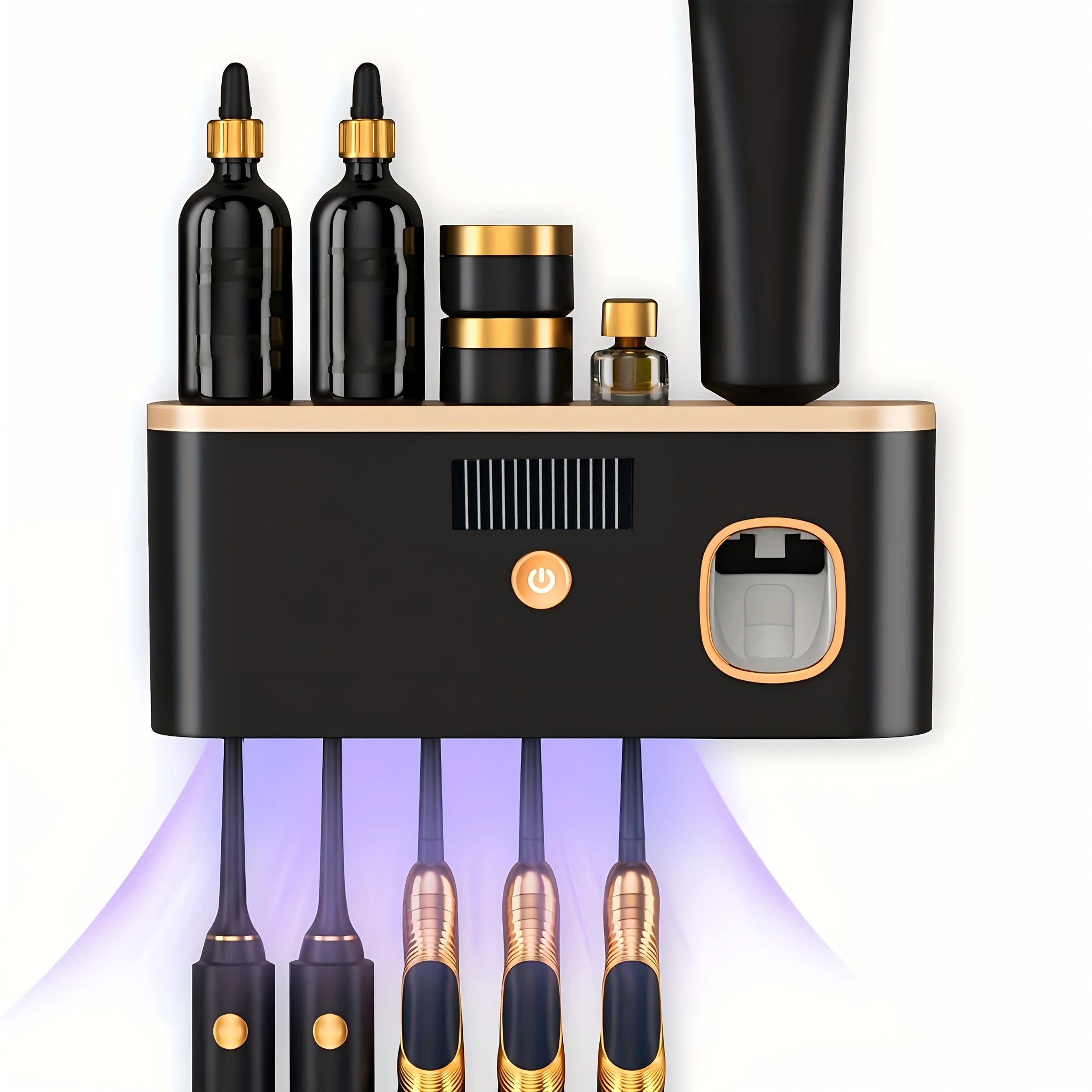 Electric Toothbrush Sanitizer and Dispenser Wall Mount with Storage