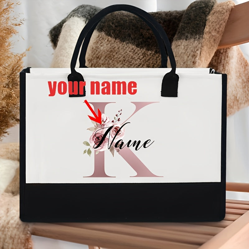 Personalized Polyester Tote Bag with Custom Initial and Floral Design for Bachelorette Party