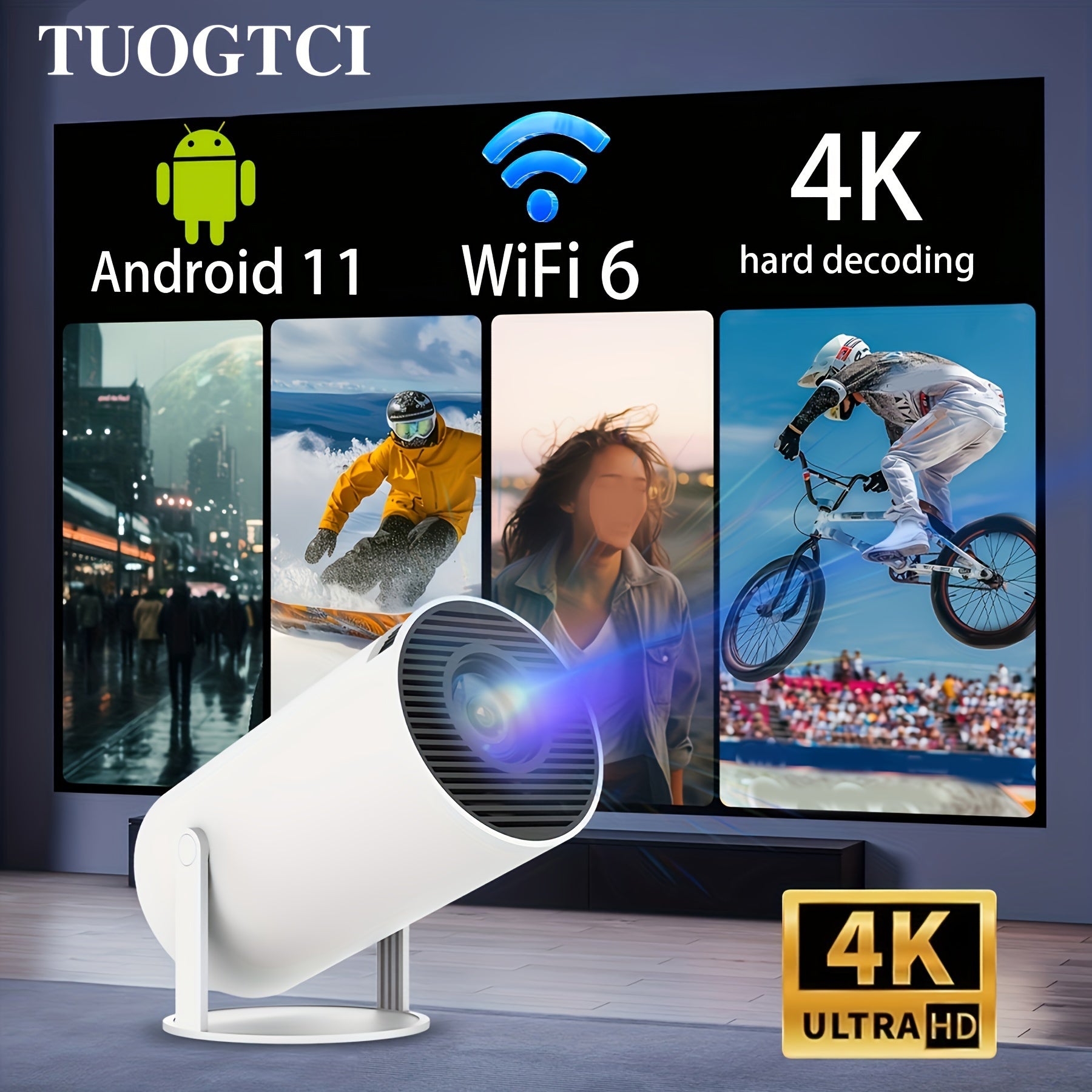 Portativ 4K HD film proyektori Android 11 simsiz WiFi va 720P displey bilan