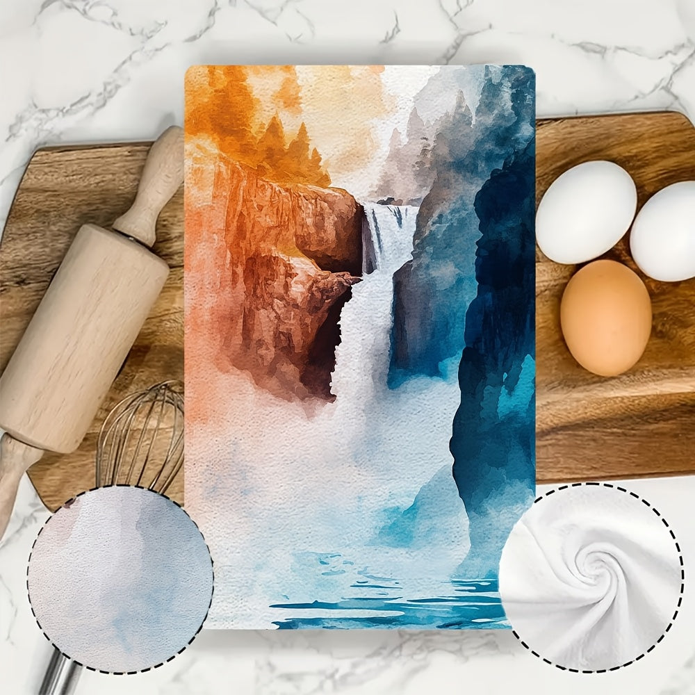 Set of 2 Ultra Soft Kitchen Towels Yellowstone Lower Falls Vibrant Design
