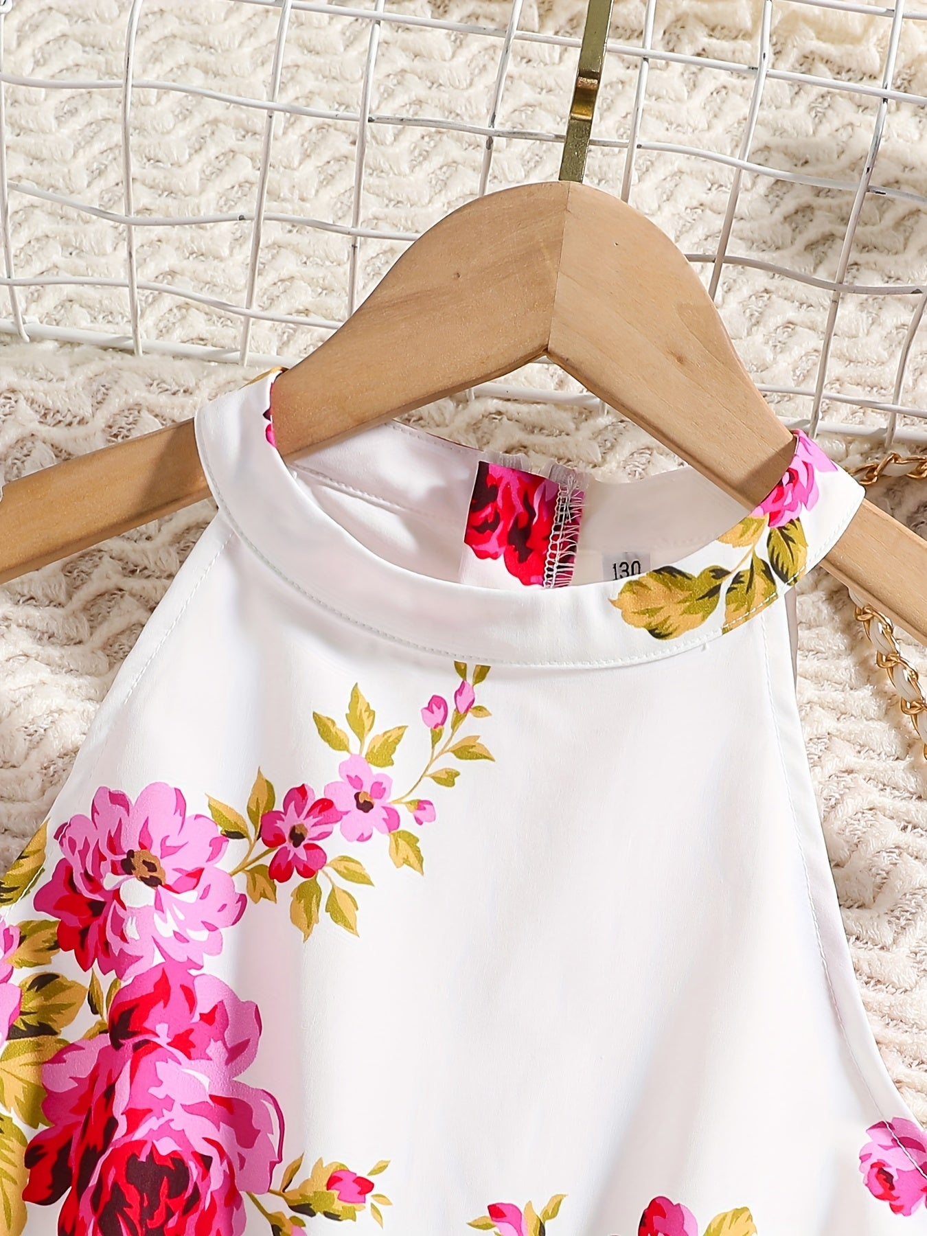 Girls Spring Summer Floral Set with Sleeves, Turn-Up Collar, Belt and Suspender Leggings