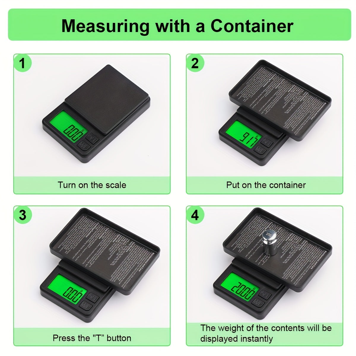 Báscula digital de bolsillo T2, herramienta de pesaje en gramos de precisión, pantalla LCD, función de tara