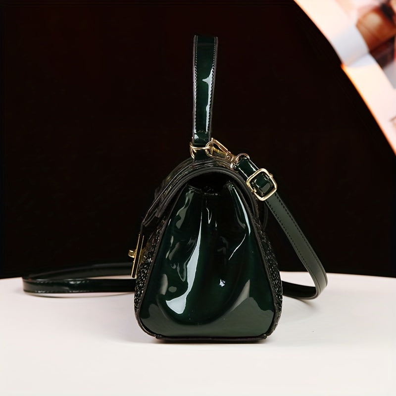 Vintage Geometric Pattern Clutch Bag with Removable Strap and Kiss Lock Closure Black Green