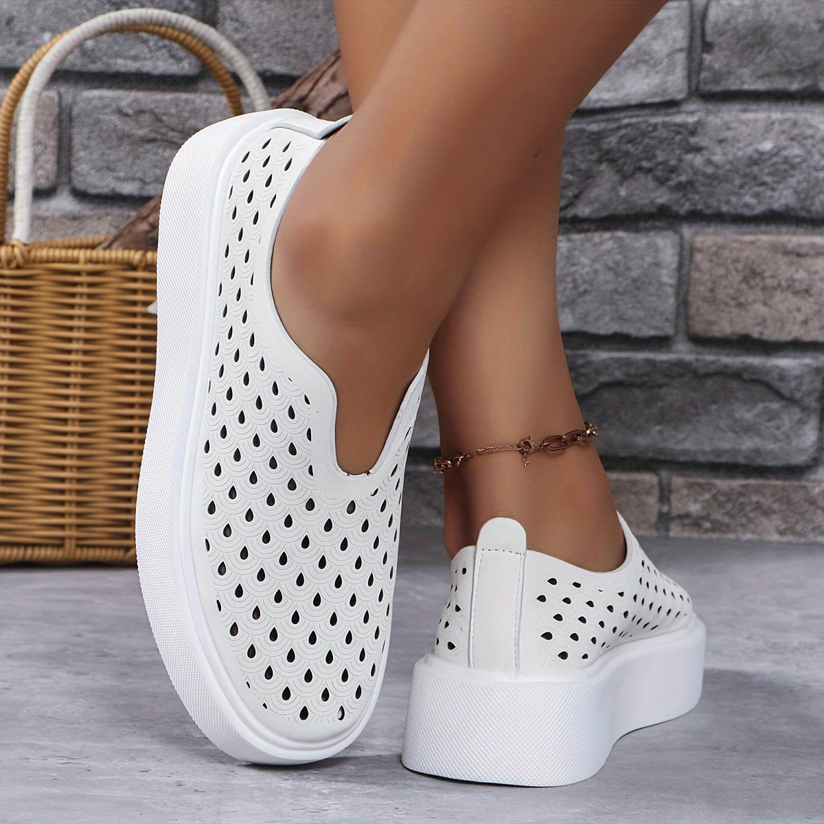 Women's Casual Slip-On Sneakers Thick Platform Faux Leather Shoes