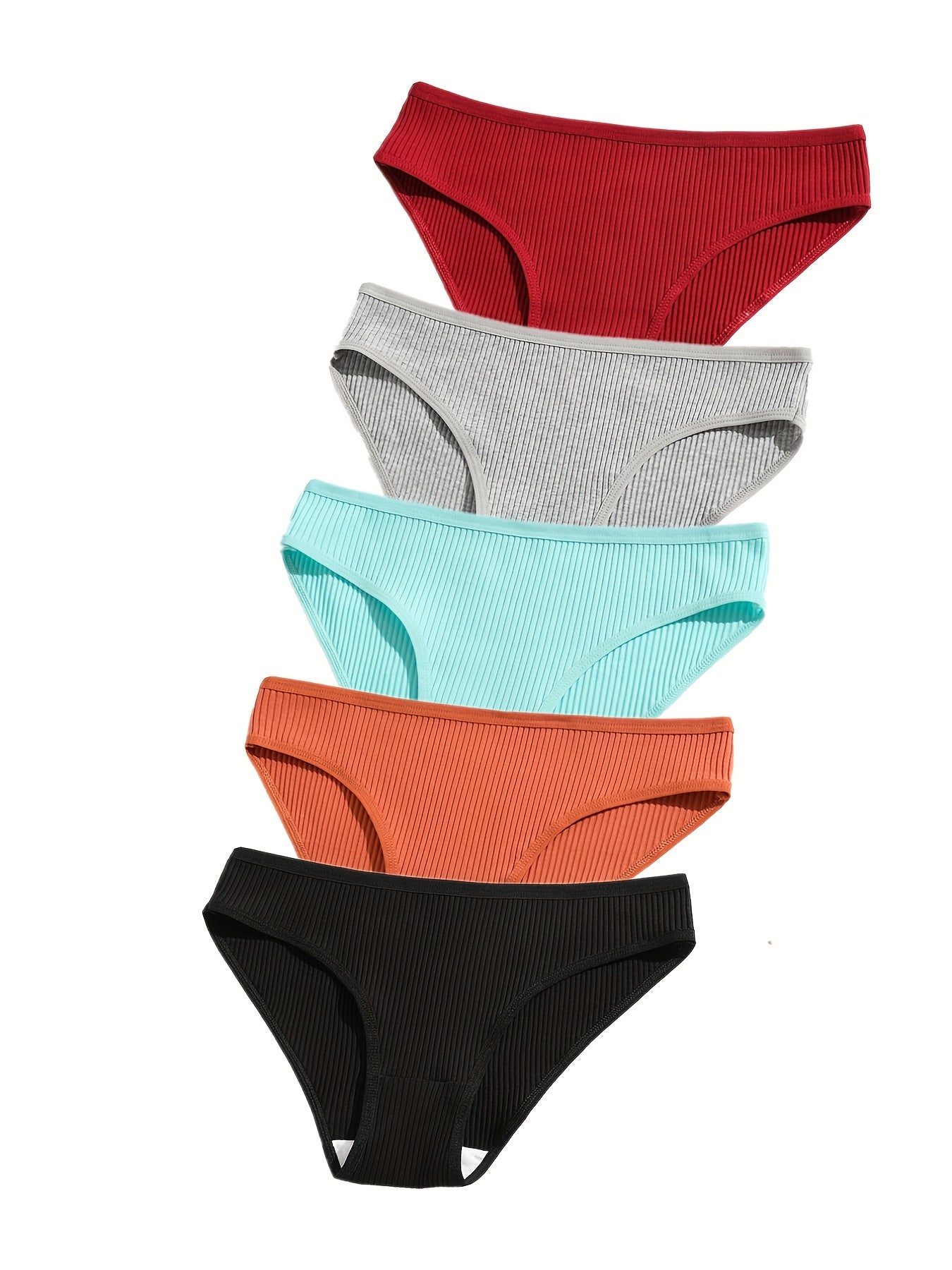 Women's Briefs Low-Rise Breathable Double-Layered Soft Ribbed Stretch 5 Pack in Red Gray Teal Orange Black