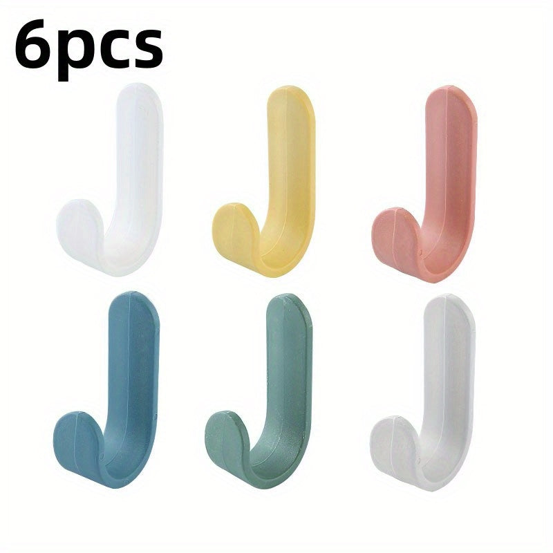 6 Mini Wall Mounted Hooks in 6 Colors for Hanging Items