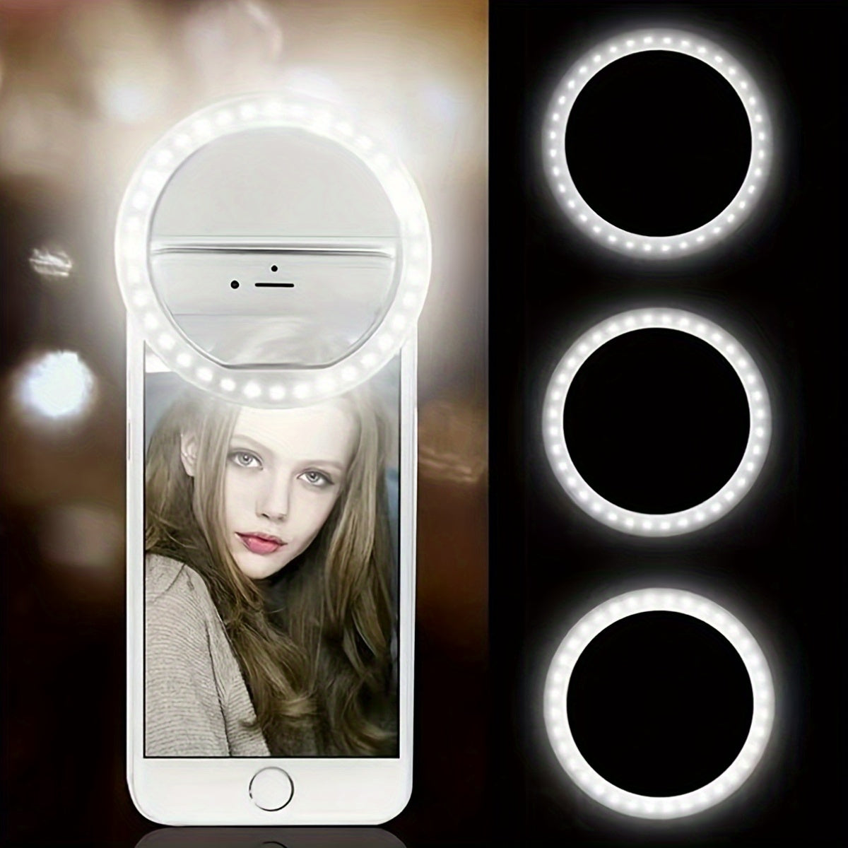 36 LED Selfie Ring Light USB Rechargeable Adjustable Brightness for Smartphone Makeup TikTok YouTube Pink White Blue Black