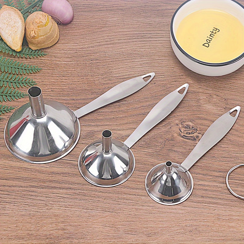 Set of 6 Stainless Steel Funnels with Long Handles and Brushes for Oil and Wine Transfer