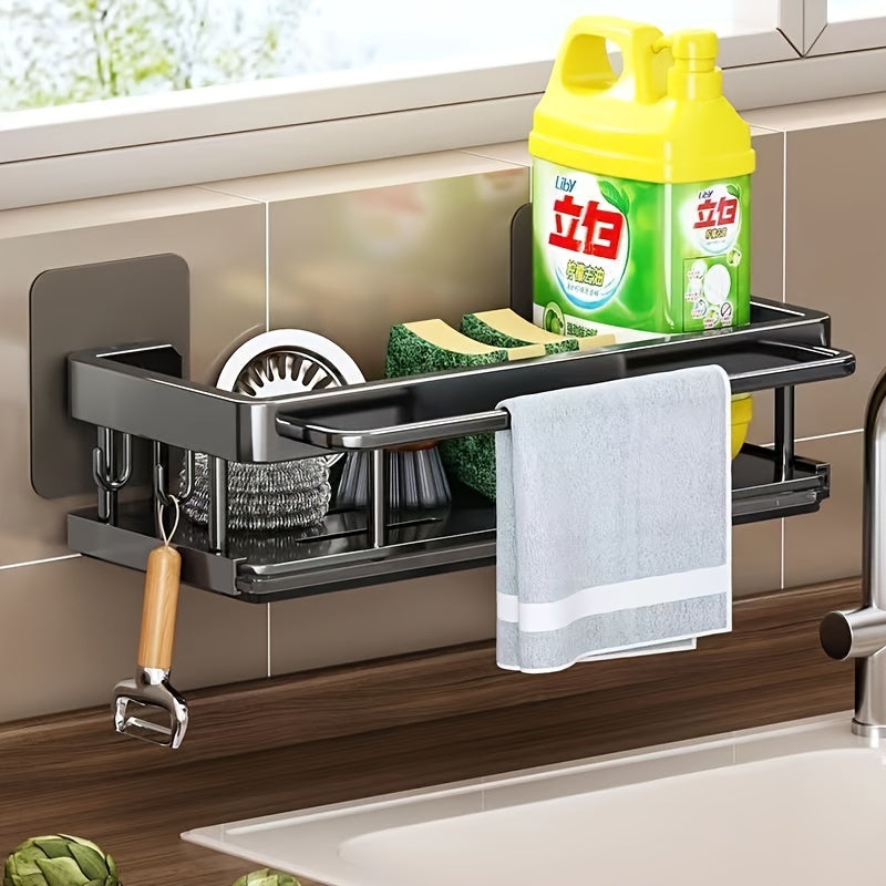 Space-Saving Kitchen Bathroom Sink Organizer with Towel Rack Durable Plastic Metal