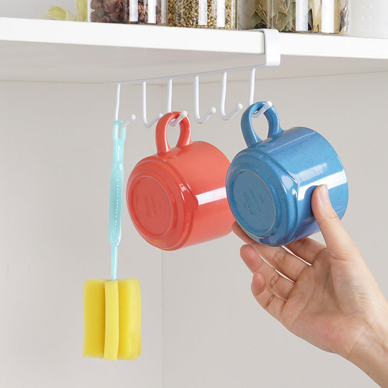 Multifunctional Kitchen Hook Rack for Cabinet Cup and Pot Storage Nail-Free Shelf