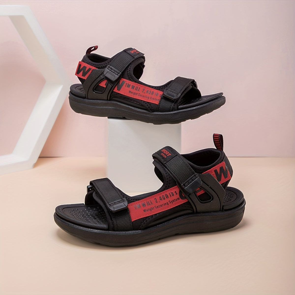 Boys' Black and Gray Breathable Non-Slip Outdoor Sandals with Hook and Loop Closure