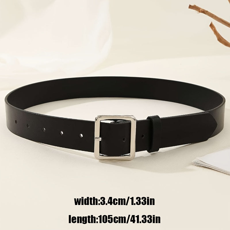 Women's Black PU Leather Belt with Pin Buckle for Daily Wear