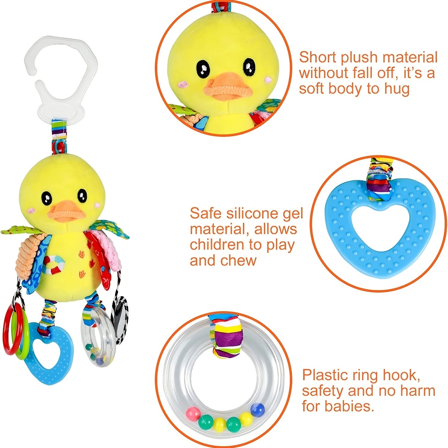 Baby Toy Clip-On Car Seat and Stroller Toys for Babies with Textures Teethers and Rattles
