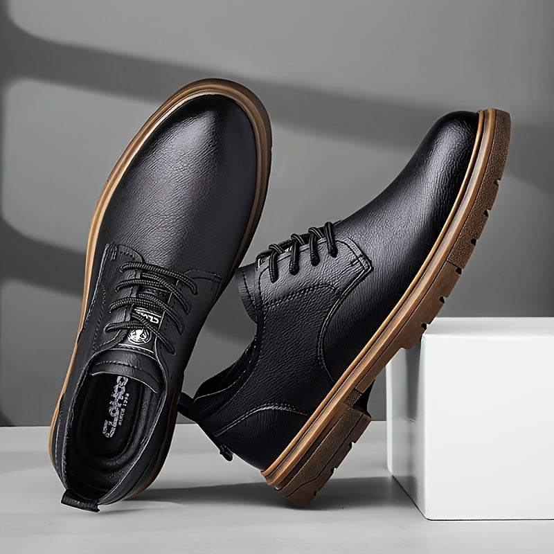 Men's Vintage Style Lace-up Dress Shoes with Breathable Synthetic Leather and Rubber Sole