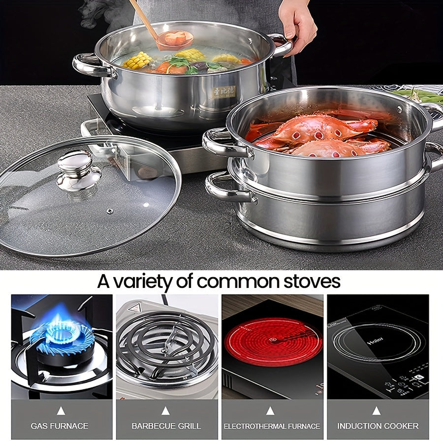 Stainless Steel 4-Piece Steamer Set with Soup Pot and Multi-Layer Steamers