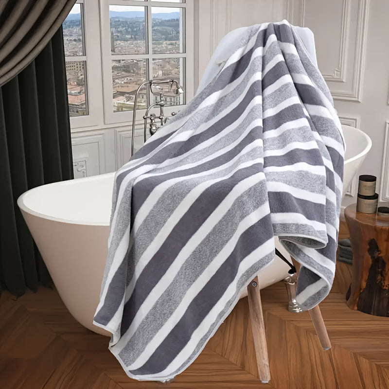 Toalla de poliéster de secado rápido, suave, de color beige claro con rayas para autocaravana, baño, hogar