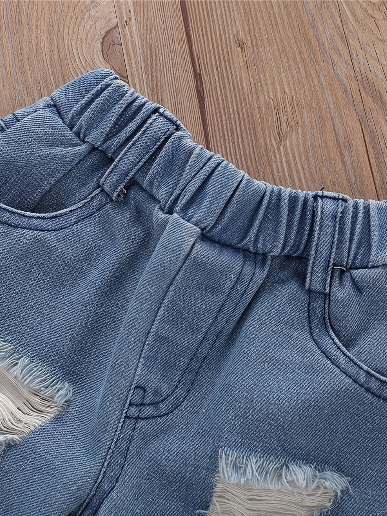 Girls Summer Set with Cropped Cami Top Mesh Star Print T-Shirt Ripped Denim Jeans