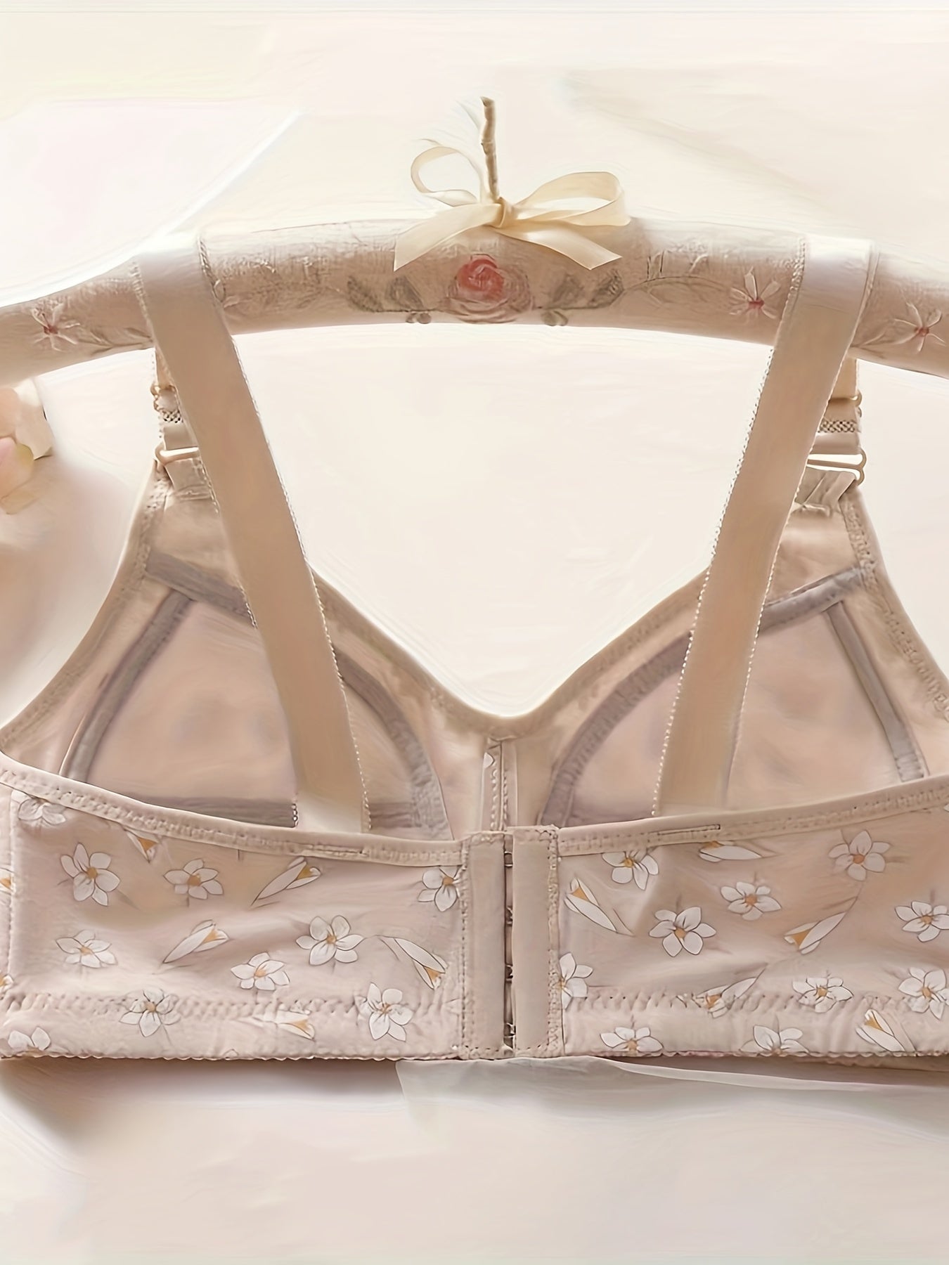 Set of 3 Floral Applique Wireless Push-Up Bras with Breathable Fabric for Adults