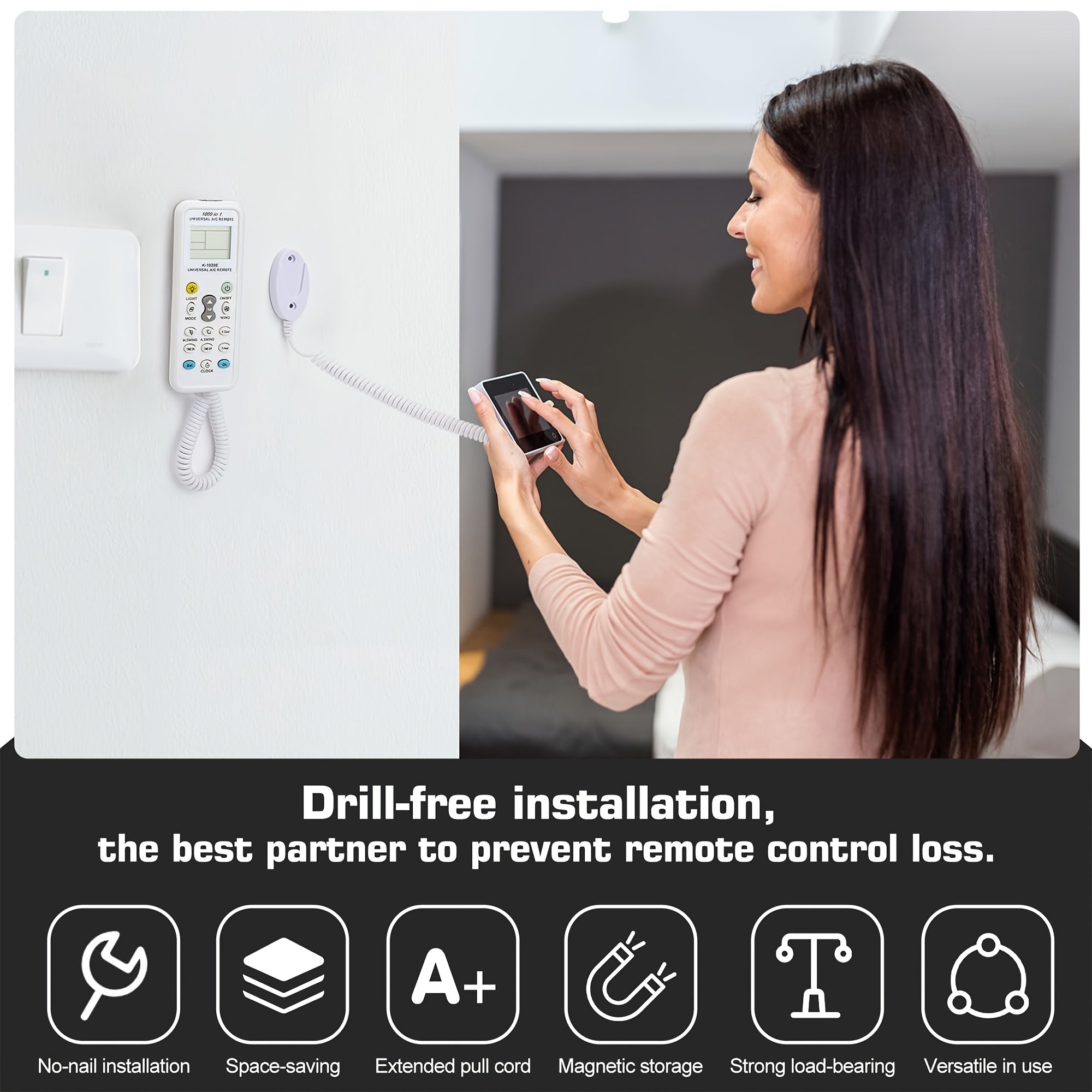 Remote Control Lock with Curly String Leash and Wall Mount Holder for TV Box and Air Conditioner Remotes