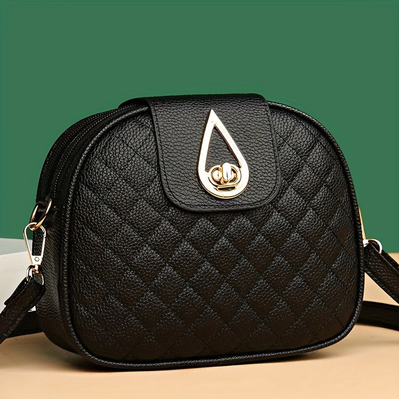 Girls Black Nylon Crossbody Bag with Quilted Design Adjustable Strap and Zipper Closure